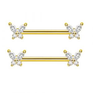 Besyvvin Papillon Piercing Teton Anneaux pour Mamelons pour Femmes 14G Piercing pour Teton Acier Chirurgical CZ Bijoux De Piercing pour Femmes (WeSiwon, neuf)