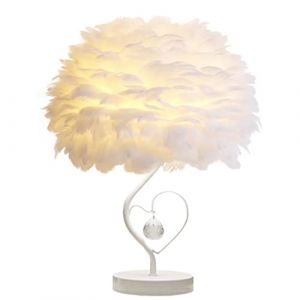 GUANSHAN Lampe de chevet en plumes Abat-jour de chevet Lampe de table moderne en plumes Abat-jour de bureau avec cristal en coeur pour salon, chambre, bar, restaurant, h&ocirc;tel (LIUNIAN TRADING, neuf)