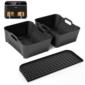 3 Pi&egrave;ces Moule Silicone et Tapis Sup&eacute;rieur Air Fryer pour Cosori Air Fryer 2 Compartiments 8,5L Dual Zone, &Eacute;tag&egrave;re de Rangement R&eacute;utilisable Silicone Moule Accessoires pour Airfryer Cosori (HATELLY, neuf)