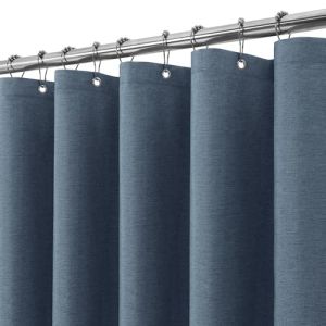 VANZAVANZU Rideau de Douche Lin avec Anneaux en M&eacute;tal Imperm&eacute;able Anti-Moisissures Polyester Tissu Rideau Salle de Bain Lourd pour Baignoire Cabine de Douche - 182x244CM (Bleu Marine) (VANZAVANZU FR, neuf)