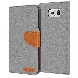 Verco Coque pour Galaxy S6 Edge, &Eacute;tui Portefeuille Compatible avec Samsung Galaxy S6 Edge Case Textures de Fibre Housse de Protection, Gris (ATS-Discounter, neuf)
