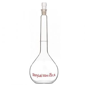 stonylab Flacon Volumétrique en Verre Classe A avec Verre Bouchon, Verre Borosilicaté Mur Lourd Tolérance de La Fiole Jaugée ±0.25ml, 500ml (J&D Tech FR, neuf)