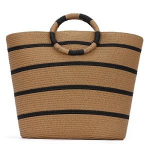 EVEOUT Sac Cabas en Paille pour Femmes Sac Fourre-Tout en Raphia Sac de Plage d'été Grande Sac à Main Tissé pour Vacances Voyages(Marron) (EVEOUT, neuf)