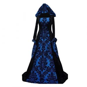 Robe MéDiéVale Gothique Femme Robe à Capuche Manches Flares Vintage Deguisement avec Broderie Floor Length Victorienne MéDiéVale Costumes Robe De Style Gothique pour Carnaval Cocktail FêTe (DEelmd【5-12jours de livraison】⭐⭐⭐⭐⭐, neuf)