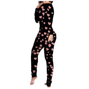 Generic Jumpsuit Femme Une Pièces à Manches Longues Vêtement de Nuit Pyjama Imprimé Bouton Combinaison Pantalon Col V Sexy Tendance Barboteuses Cadeau Saint-Valentine (Wtouhe, neuf)