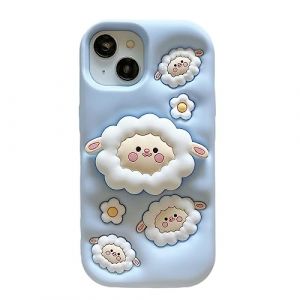 QoKcoahn Coque pour iPhone 16, jolie coque de t&eacute;l&eacute;phone 3D Kawaii avec support de moutons amusants, coque de protection en gel de silicone souple pour femmes et filles pour iPhone 16 (ShinOya, neuf)