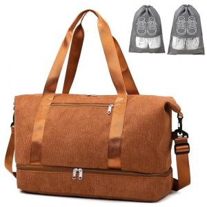IBALULU Sac de Sport Sac de Voyage Femme, Sac Week-End de 35L avec 2 Sac Chaussures Voyage, Compartiment &agrave; Chaussures & Compartiment Humide (Marron) (IBALULU FR, neuf)