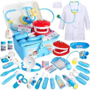 BUYGER Malette Docteur Enfant Jouet avec D&eacute;guisement de Docteur, Kit Medecin Outils Stetoscope Cadeau pour Gar&ccedil;on et Fille (Bleu) (STGB, neuf)