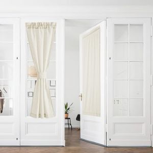 PONY DANCE Rideau Voilage 60x240 - Rideaux Lin Décoration de Maison Porte Fenetre Cuisine Chambre Lumineux Filtrer Elégant Protecter la Confidentialité, L 60 x H 240 cm, 2 Pièces, Beige Clair (RYB HOME EU, neuf)