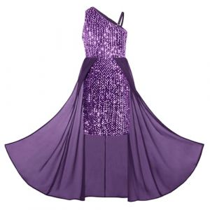 GRACE KARIN Filles Asymétrique sans Manches Une épaule Robe à Paillettes A-Ligne Robe de Princesse Violet 14 Ans (Zexxxy, neuf)