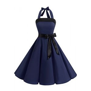 Timormode Sexy Robe Rétro Vintage Femme Année 40 50 60 Robe de Cocktail Rockabilly Décolleté 10212Navy S (Timormode, neuf)