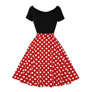 Odizli Robe Femme Vintage Rockabilly Ann&eacute;es 1950, Manches Courtes, &Agrave; Pois, Swing, A Ligne, Longue Jusqu&rsquo;aux Genoux, Robe De Cocktail D&rsquo;&eacute;t&eacute;, Rouge, XL (Odizli store, neuf)