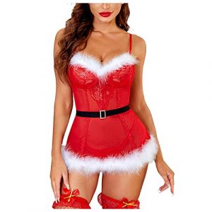 Ensemble Lingerie de Noël Femme Mere Noel, Nuisette Sexy Grande Taille en Dentelle Bretelles Reglables Christmas sous-Vêtements de Nuit Babydoll Robes pour Femmes de Nuit Saint-Valentin Lingeries (LOSSLO(Livraison 5-14 jours), neuf)