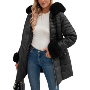 Geschallino Doudoune en Cuir pour Femme, Manteau Long Matelass&eacute; &agrave; Bulles Tendance avec col Amovible en Fausse Fourrure SS804 Noir XXL (GIOLSHON, neuf)