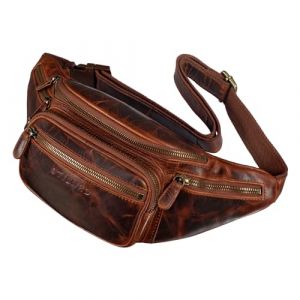 STILORD 'Caspar' Grand Sac Banane en Cuir - Sac Ceinture Vintage pour Homme & Femme, Sac Bandoulière Sacoche pour Jogging, Festival & Voyage - Cuir Véritable, Couleur:Kara - Cognac (STILORD Cuir, neuf)