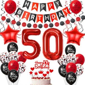 ballon décoration 50 ans anniversaire Femme, décoration anniversaire 50 ans Femme ballon,Noir Rouge décoration 50 ans Femme anniversaire ballon décoration gâteau anniversaire 50 ans Femme déco (Crazy-M, neuf)