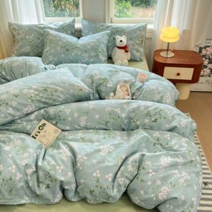 Freyamy Housse de Couette Fleurie 240x260+2 Taie d'oreiller 65x65cm Vert Blanc Feuilles Floral Parure de lit Adulte Fleurs Sets de Housse Couette en Microfibre avec Fermeture Éclair (Mitchell'SZ, neuf)