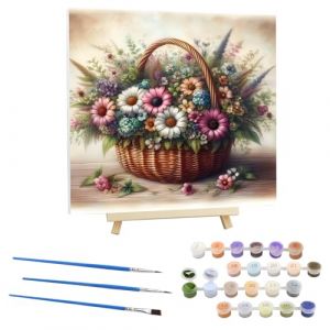 EOBROMD Peinture par Numero Adulte Panier à Fleurs,Kit de Peinture à l'huile sur Toile Bricolage avec Cadre en Bois et Chevalet, Peinture Sans Plis Toile pour Décoration de la Maison 30x30cm (Yeehyc, neuf)