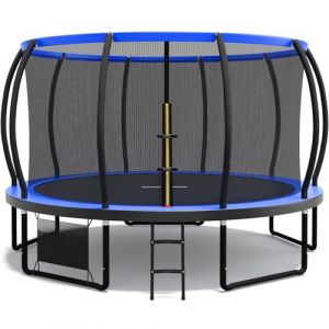 Flamaker Trampoline de Extérieur pour Enfants Ø366/427cm, Kit Complet avec Filet de sécurité, échelle, Housse de Bord, ancrage au Sol et Accessoires, Structure Stable, Charge 150 kg (Bleu, 366CM/12FT) (Triumphkey Store, neuf)