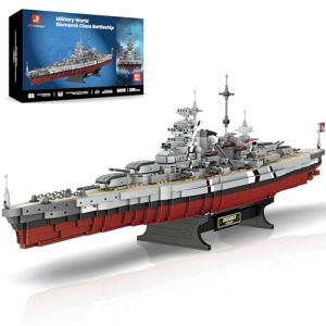JMBricklayer Ensemble de construction de cuirassé militaire pour adultes, navire de guerre de classe Bismarck de la Seconde Guerre mondiale avec support, 60132 Grand bateau de guerre pour affichage de (JMB TOY, neuf)