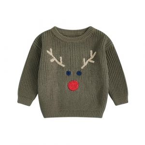 Caziffer Pull No&euml;l B&eacute;b&eacute; Gar&ccedil;on Fille Pull de No&euml;l Chaud D&eacute;guisement No&euml;l Tricot&eacute; Pull Bb&eacute;b&eacute; Col Rond V&ecirc;tement de No&euml;l pour B&eacute;b&eacute; 6 Mois-3 Ans (Arm&eacute;e Verte, 2-3 Ans) (baixia, neuf)