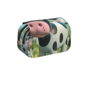 MKNAZ Trousse &agrave; crayons &agrave; rabat avec motif &eacute;cailles de dragon &ndash; Double couche de grande capacit&eacute; avec double fermeture &eacute;clair &ndash; pour &eacute;tudiants, artistes et voyageurs, Jolie vache., Taille unique (bfb2365LKKJI, neuf)