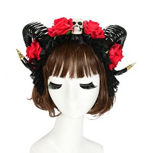 Serre-t&ecirc;te en corne de rose pour Halloween, motif t&ecirc;te de mort, fleurs, accessoire pour f&ecirc;te cr&eacute;ative (XCengzy, neuf)