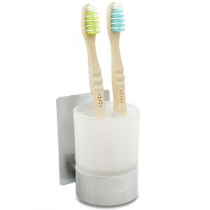 Dolvhin&reg; Porte-Brosse &agrave; Dents sans per&ccedil;age | Gobelet &agrave; Dents Verre d&eacute;poli &agrave; Coller | Support Brosse Dents INOX | Gobelet Dents Suspendu | Organiseur brosses Dents Salle de Bain | Gris argent&eacute; (Vigoliving, neuf)