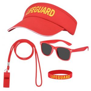 Alaoo 4Pcs Costume de Sauveteur Homme Femme,Comprenant Accessoires de Nageur Gonflable, Visi&egrave;Re Rouge R&eacute;Glable,Sifflet, Bracelet,Lunettes Soleil pour Deguisement Plage Per Adultes Halloween Carnaval (Alaoo, neuf)