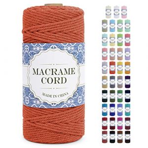 Uiopa Corde Macramé 3mm x 100m Ficelle Macramé Naturel Cordon Coton Fil Macramé 3mm Cordelette pour Suspension Murale Tressée de Plante Rideau Bricolage Décoration Intérieure Boho (Orange) (XEYUAN, neuf)