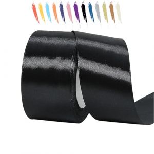 50mm Noir Ruban Satin pour Emballage Des Cadeaux,23 mètres Polyester Rubans pour Bouquets,Ballon,Couture,Nœuds,Gâteau,Satin Ruban Roll pour Décoration de Mariage/Anniversaire/Noël/Fête (Salty-Doggie, neuf)