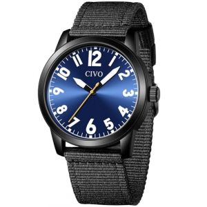 CIVO Montre Analogique Bracelet Homme: Simple Classique Montres avec Gros Chiffres Design - &Eacute;tanche Quartz Noir Nylon Cadeau Homme (KDM Direct-FR, neuf)