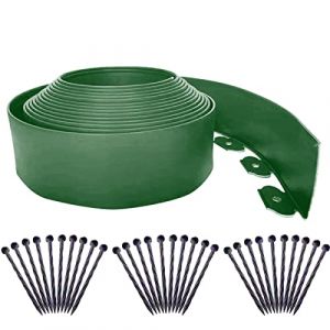 Parure de Paysage 10m, Bordure de Garniture de Jardin [Haut 10cm] kit de Garniture de pelouse Flexible sans tranchée avec 30 Clous, lit de Jardin en Gazon clôture en Plastique Robuste-Green (Lotus-hua, neuf)