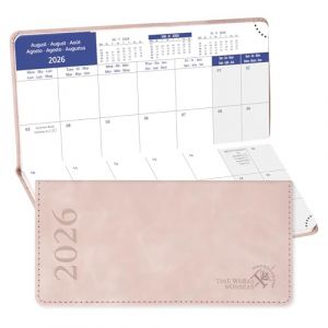 POPRUN Agenda de Poche 2026 Mensuel 17 x 8 cm - Couverture Souple en PU Cuir, 1 Mois 2 Pages, Petit Format Planner D'Jan 2026 à Déc 2026-12 Mois, Signet à rubans, Papier 80 g/m², Rose Doux (Time Works Wonders, neuf)