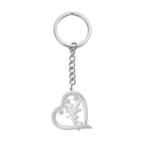 EUEAVAN Porte-cl&eacute;s F&eacute;e Clochette Princesse Wendy Ange Tendance Danseuse Ballet Bijoux Citation Conte de f&eacute;es Femme, C&oelig;ur argent&eacute;, Medium (EUEAVAN, neuf)