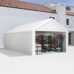 Aufun Carport, tente, 4 x 8 m, &eacute;tanche, avec toit en poly&eacute;thyl&egrave;ne, r&eacute;sistante &agrave; la d&eacute;chirure, avec parois lat&eacute;rales amovibles, r&eacute;sistante aux UV et &agrave; l'hiver, pour voiture, SUV, camion, bateau - Blanc (Jodanyong, neuf)