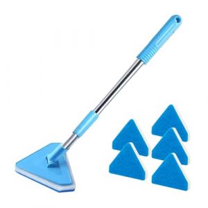 Brosse &eacute;ponge d'aquarium - Outil de nettoyage pour vitre d'aquarium - Brosse &agrave; gratter les algues - Manche long - Pas d'angle mort - Outil d'&eacute;limination des algues (bleu) (anllfu, neuf)