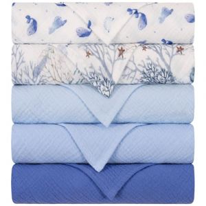 Yukkidds Langes B&eacute;b&eacute; 60x60 cm en Mousseline de Coton &ndash; Ultra Doux, &Eacute;pais et Super Absorbant &ndash; Multi-Usages Couverture et Bavoir &ndash; Lot de 5, Fille et Gar&ccedil;on Ciel Bleu (Yukkidds UK, neuf)