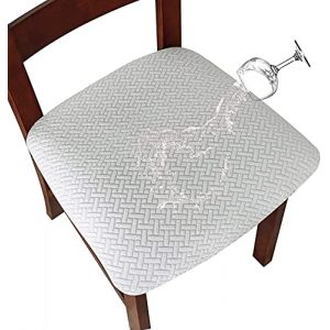 LANSHENG Housse de Chaise 2/4 Pi&egrave;ces Housse de Coussin de Chaise Housse de si&egrave;ge de Chaise imperm&eacute;able D&eacute;montable Housse Assise Chaise Elastique Jacquard Lavables pour Salle &agrave; Mange (Blanc, 6 (LANSHENG FR, neuf)