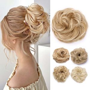 TESS Postiche Chignon Chatain Chignon Postiche Cheveux Bouclé Extensions a Clip Postiche Chignon Décoiffé Scrunchy Chignons Postiche Queue de Cheval Chouchou Updos Hair Bun,40 g,Châtain Clair+Blond (TESS Official, neuf)