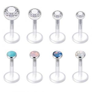 Mayhoop 8 Pi&egrave;ces 16G Piercing Oreille Cartilage Tragus Helix Acylique Bioflex Opal Zircon Pierre Synth&eacute;tique Piercing Labret Studs L&egrave;vre Bijoux de Piercing (Mayhoop, neuf)
