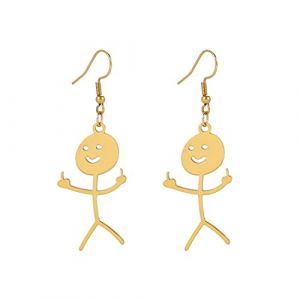 EUEAVAN Collier avec pendentif drôle personnalisé Smiley doigt d'honneur tendance cool déclaration créative unique en acier inoxydable fait à la main bijoux d'amitié cadeau (Boucle d'oreille en or) (EUEAVAN, neuf)