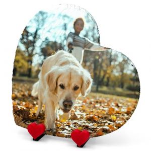 AMAZING Plaque Commémorative en Forme De Coeur avec Photo Et Texte Ardoise en Forme De Coeur pour Chien Chat avec Présentoir en Forme De Coeur - Horizontal - Taille 25x25 cm (PrintAmazing, neuf)