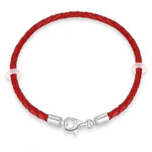 21 cm bracelet en cuir tressé rouge avec 925 fermoir homard en argent sterling convient pour Pandora charme/perles/pendentif, cadeau pour homme/femme/petit - fils Noël anniversaire nouvel an (CRISNATA, neuf)