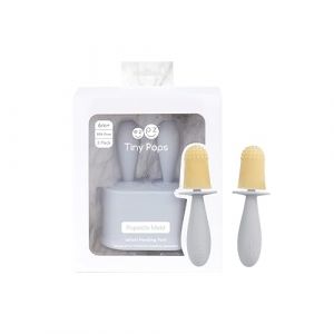 Ezpz Lot de 2 couverts d'apprentissage Tiny Pops - Moule à glace en silicone pour tout-petits - Accessoires pour bébé faciles à saisir - Passe au lave-vaisselle - Pour bébés à partir de 4 mois (gris (ez-pz, neuf)