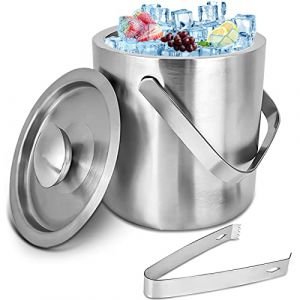 Bac à glaçons 1,3 l : bac à glaçons avec couvercle, seau à glace en acier inoxydable avec pince à glace, bac à glaçons isolé à double paroi, seau à glace pour refroidir la bière, le vin champagne (HQ SHENG LIMITED, neuf)