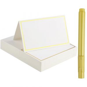 100 Pièces Marque Place, Porte Nom Table Vierges avec 1 Stylo Marqueur, Marque Place Mariage, Marque Place Anniversaire pour Mariage, Communion, Anniversaire, Festival, Fête, Baptême (QiChan EU, neuf)
