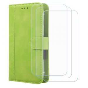 BMPNLSZ PU Cuir Etui pour Logicom Smart Pro + [3 pi&egrave;ces] Verre tremp&eacute;, HD Anti Rayures Film Protection &eacute;cran - Fermeture Pliant Coque Cover Housse de Protection pour (6,7") - Vert-XHDFG (lmlq, neuf)