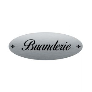 AUA SIGNALETIQUE - Plaque de porte Aluminium Bross&eacute; AluSign Ovale 160x60 mm - (Buanderie) (AUA SIGNALETIQUE, neuf)