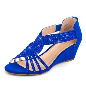 PIZZ ANNU Sandales Femme &Eacute;t&eacute; Compens&eacute;es &agrave; Plateforme Escarpins Strass Sandale &agrave; Talon Compens&eacute; Mode Confort pour Soir&eacute;e Mariage Chaussure Bleu Royal EU 40 (PIZZ ANNU-EU, neuf)
